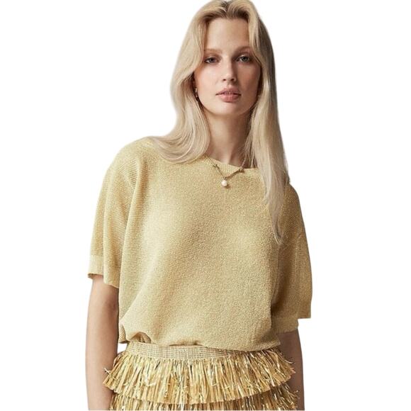 J.Crew Collection Gold Metallic Lurex Knit Tunic Top XS-S NWT - Picture 1 of 6